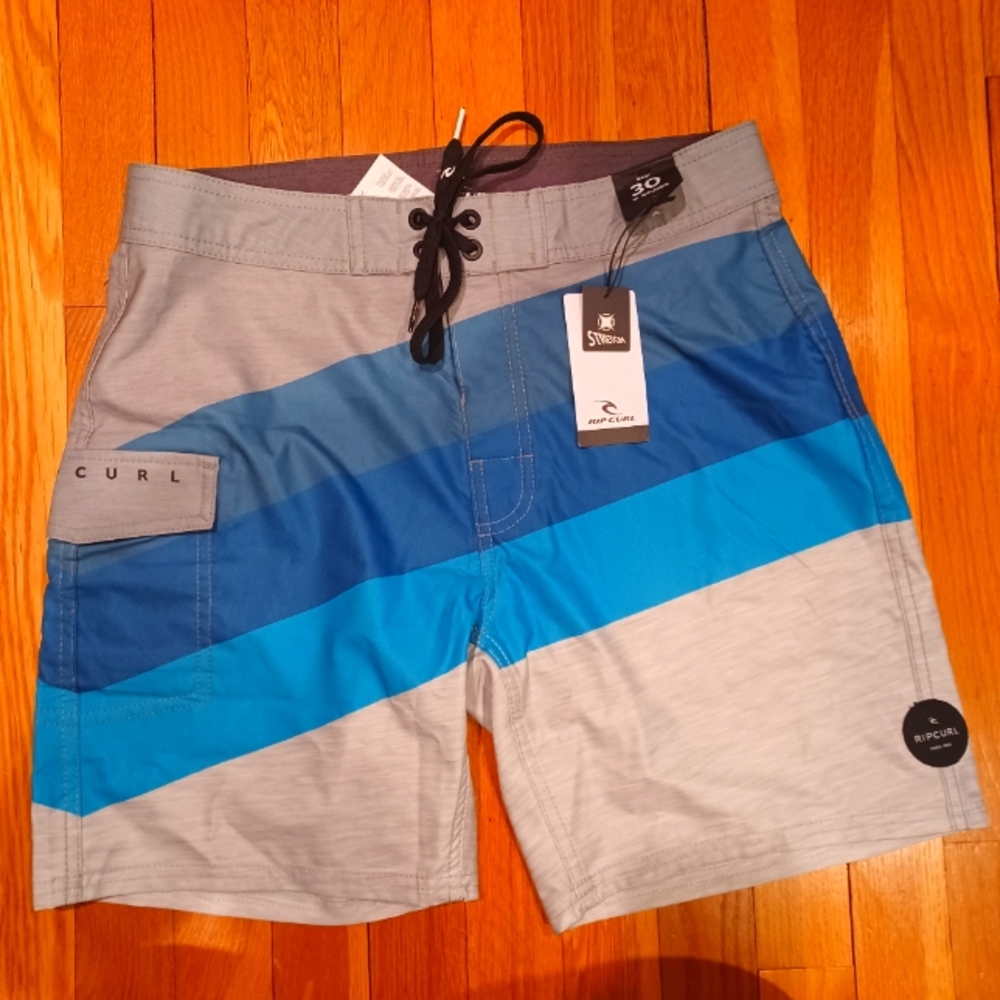 NWT Rip Curl REACT Boardshorts Grey Blue Mens 30 Stretch Pocket Beach
